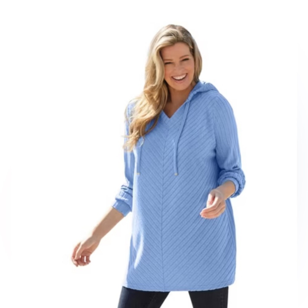 Woman Within Plus Size Rib-Knit High Pile Fleece Hoodie Sweatshirt